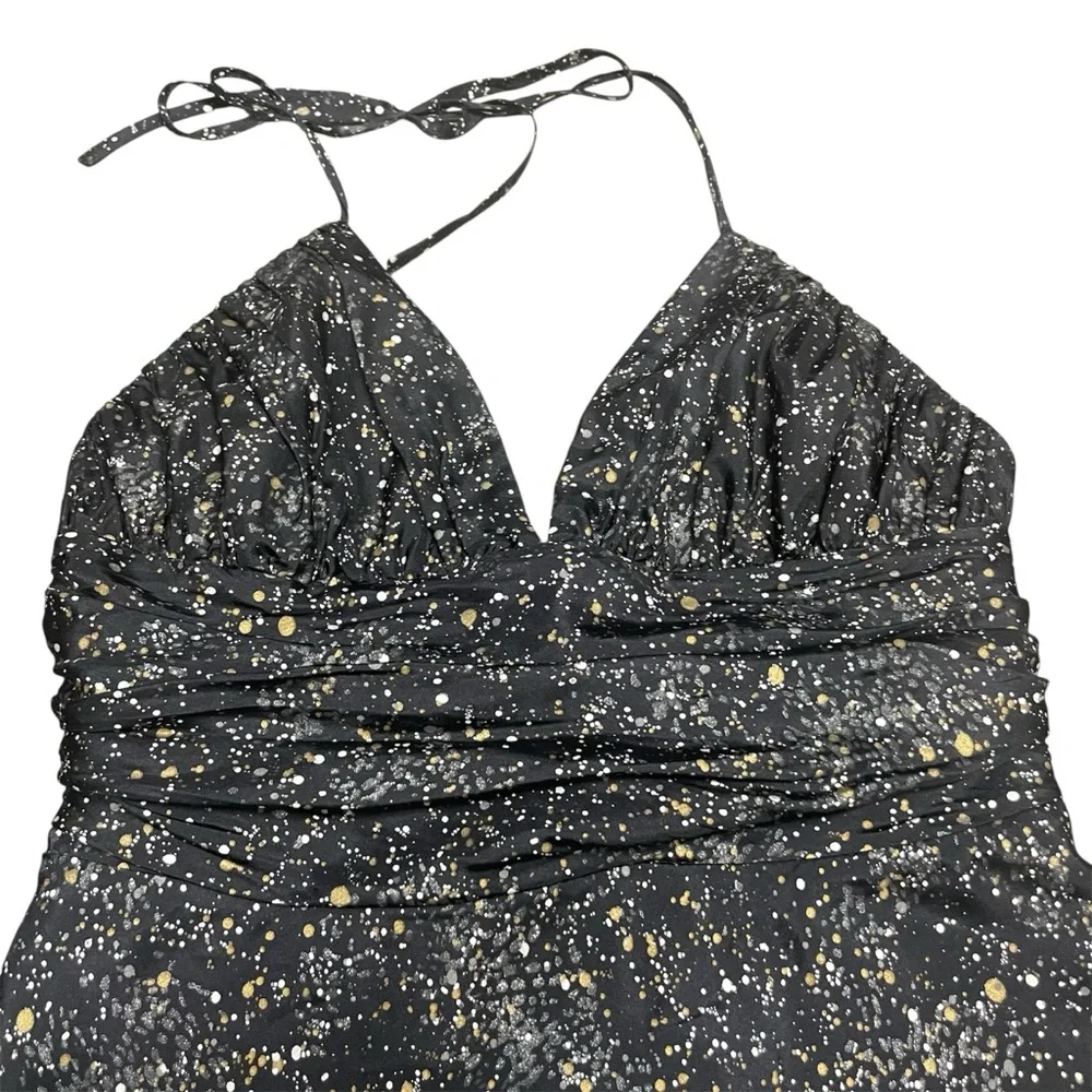 Express Silk‎ Halter Dress | Black with Gold/Silver Metallic Splatter | Size 0